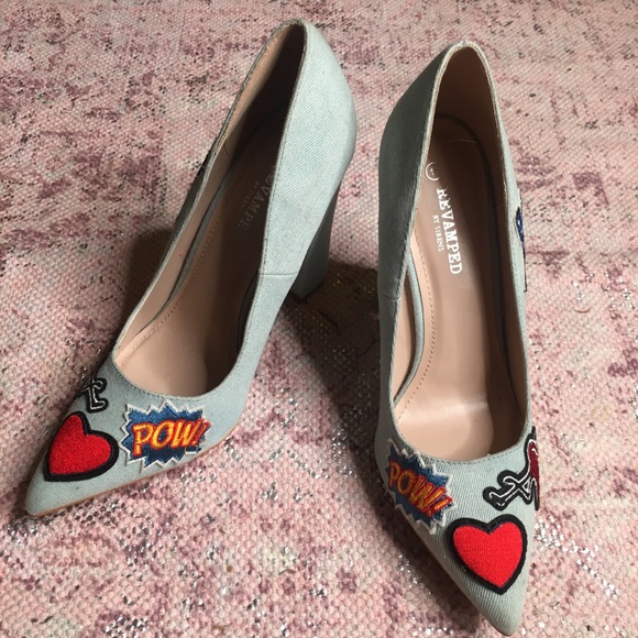 Denim pointed toe block heel fun designs - Picture 7 of 7